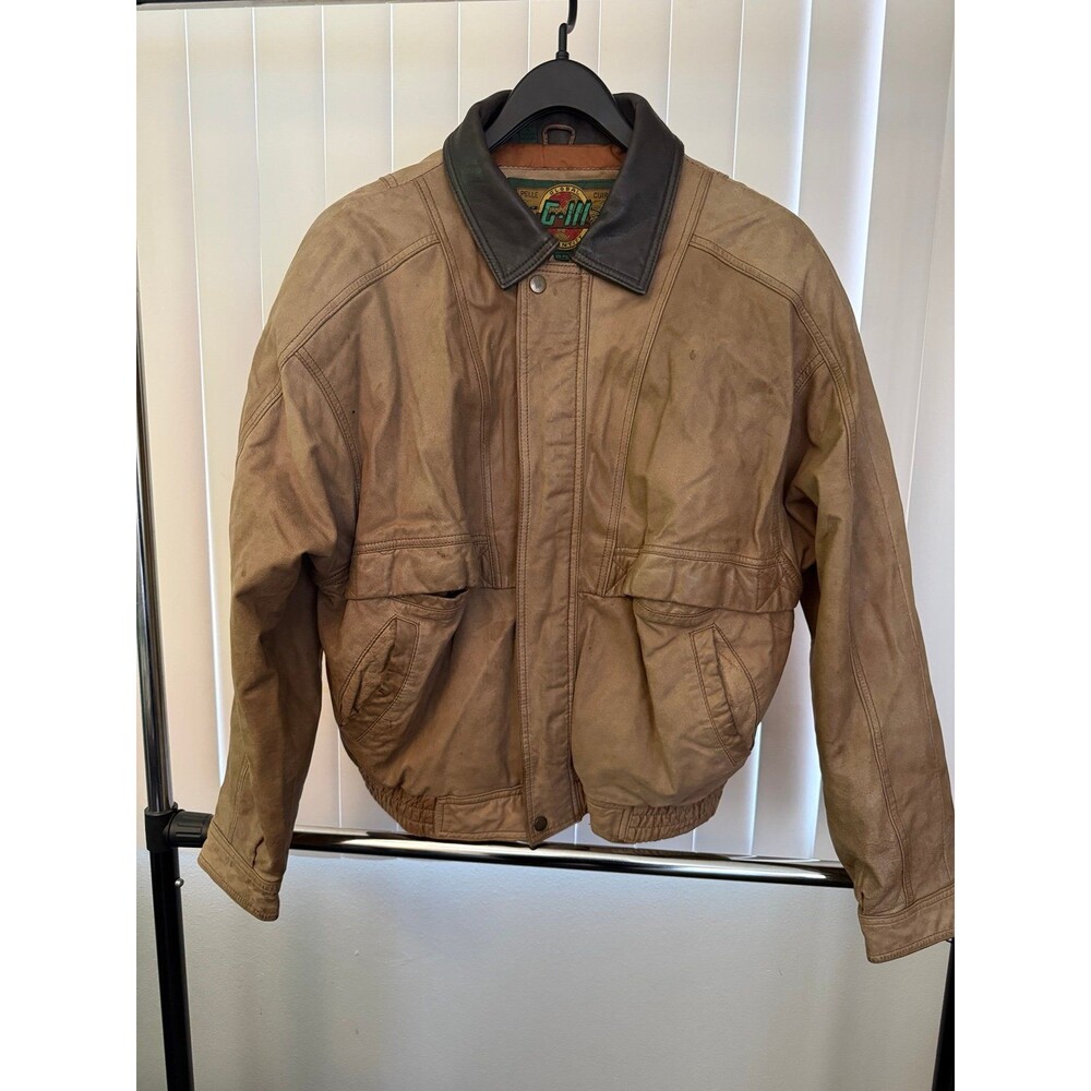 Vintage 90s G-III Global Identity Leather Bomber Jacket Size Large *Read*
